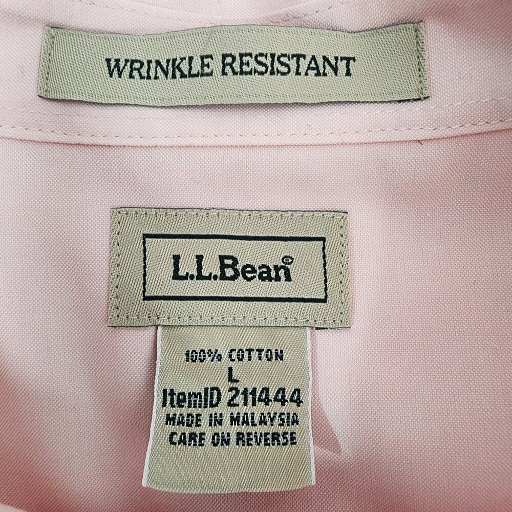 LL Bean Wrinkle-Free Pinpoint Oxford Shirt Large Long-Sleeve Blush Pink Cotton L - Picture 7 of 8